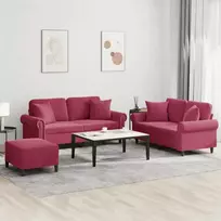 Sofa Sofos komplektas su pagalvėmis, 3 dalių, vyno, aksomas