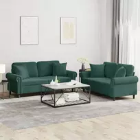 Sofa Sofos komplektas su pagalvėmis, 2 dalių, žalias, aksomas