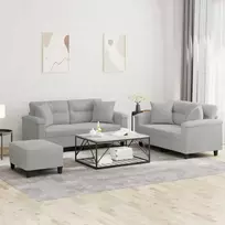 Sofa Sofos komplektas su pagalvėmis, 3 dalių, pilkas, audinys