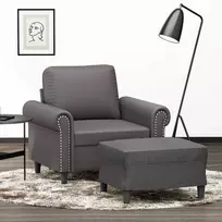 Sofa Krėslas su pakoja, pilkos spalvos, 60cm, dirbtinė oda