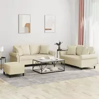 Sofa Sofos komplektas su pagalvėmis, 3 dalių, kreminis, dirbtinė oda