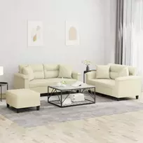 Sofa Sofos komplektas su pagalvėmis, 3 dalių, kreminis, dirbtinė oda