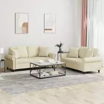 Sofa Sofos komplektas su pagalvėmis, 2 dalių, kreminis, dirbtinė oda