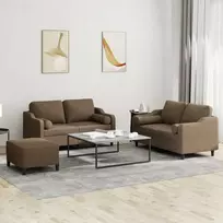Sofa Sofos komplektas su pagalvėmis, 3 dalių, rudas, audinys