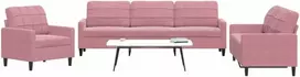 Sofa Sofos komplektas su pagalvėlėmis, 3 dalių, rožinis, aksomas
