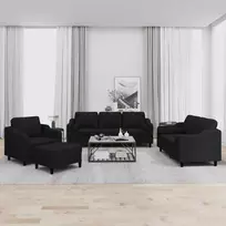 Sofa Sofos komplektas su pagalvėmis, 4 dalių, juodas, audinys