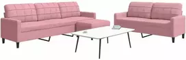 Sofa Sofos komplektas su pagalvėlėmis, 3 dalių, rožinis, aksomas