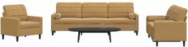 Sofa Sofos komplektas su pagalvėlėmis, 3 dalių, rudas, aksomas