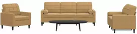 Sofa Sofos komplektas su pagalvėlėmis, 3 dalių, rudas, aksomas