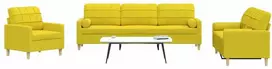 Sofa Sofos komplektas su pagalvėmis, 3 dalių, geltonas, audinys