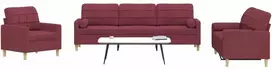 Sofa Sofos komplektas su pagalvėmis, 3 dalių, vyno, audinys