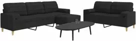 Sofa Sofos komplektas su pagalvėmis/pakoja, 3 dalių, juoda, audinys