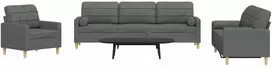 Sofa Sofos komplektas su pagalvėmis, 3 dalių, pilkas, audinys