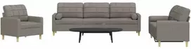 Sofa Sofos komplektas su pagalvėmis, 3 dalių, taupe, audinys