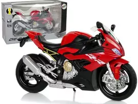 Motociklo modelis BMW S1000RR su garsais ir šviesomis, raudonas