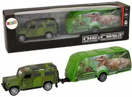 Transporto priemonių rinkinys: džipas ir priekaba su dinozaurais