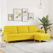 Trivietė sofa su pakoja, šviesiai geltona, 210cm, audinys
