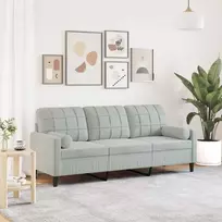 Trivietė sofa su pagalvėlėmis, šviesiai pilka, 180cm, aksomas