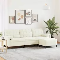 Trivietė sofa su pakoja, kreminės spalvos, 210cm, aksomas