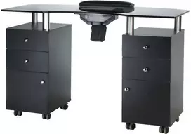 Beauty System Manikiūro stalas su dulkių surinkėju MANICURE DESK PRACTIC GLASS Juodas