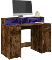 Rašomasis stalas su LED, dūminio ąžuolo, 120x55x91cm, mediena