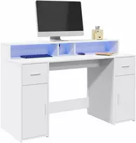 Rašomasis stalas su LED apšvietimu, baltas, 140x55x91cm