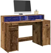 Rašomasis stalas su LED, pilkas ąžuolo, 140x55x91cm, mediena