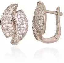 Sidabriniai auskarai anglišku užsegimu, Metalas: Sidabras, Praba: 925°, Akmuo: Cirkonai - 2.9 g. - 14 mm.