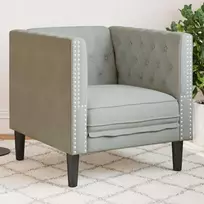 Fotelis Chesterfield krėslas, šviesiai pilkos spalvos, aksomas