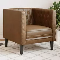 Fotelis Chesterfield krėslas, rudos spalvos, dirbtinė versta oda