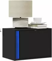 Prie sienos montuojama naktinė spintelė su LED, juoda