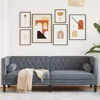 Trivietė chesterfield sofa su pagalvėlėmis, pilka, aksomas