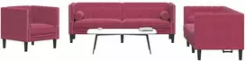 Sofa Chesterfield sofų komplektas su pagalvėlėmis, 3 dalių, raudona