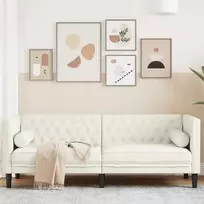 Trivietė chesterfield sofa su pagalvėlėmis, kreminė, aksomas