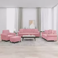 Sofa Sofos komplektas su pagalvėmis, 4 dalių, rožinis, aksomas