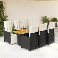 Sofa Sodo bistro komplektas su pagalvėmis, 7 dalių, juodas, ratanas