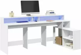 Rašomasis stalas su LED apšvietimu, baltas, 200x104x91cm
