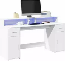 Rašomasis stalas su LED apšvietimu, baltas, 160x55x91cm