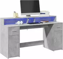 Rašomasis stalas su LED, betono pilkas, 160x55x91cm, mediena