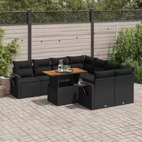 Sofa Sodo komplektas su pagalvėlėmis, 9 dalių, juodas, poliratanas