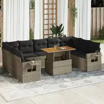Sofa Sodo komplektas su pagalvėlėmis, 10 dalių, pilkas, poliratanas
