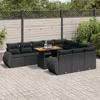 Sofa Sodo komplektas su pagalvėlėmis, 11 dalių, juodas, poliratanas