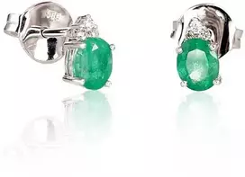 Auksiniai auskarai su brangakmeniais. . Praba: 585°. Akmuo: Briliantai , Smaragdas - 1.28 g. - 7 mm. - Briliantai (0,036Ct), Smaragdas (0,533Ct)