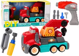Lean Toys Raudonas žaislinis sunkvežimis su kranu ir įrankių rinkiniu