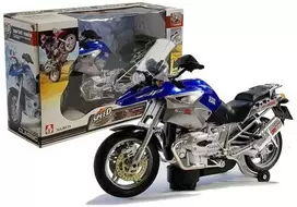 Baterijomis varomas motociklas su žibintais ir garsais, mėlynas