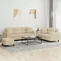 Sofa Sofos komplektas su pagalvėmis, 3 dalių, kreminis, audinys
