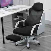 Ergonomiškas biuro fotelis su atlošu ir kojų atrama - baltas