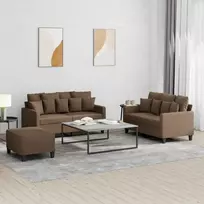Sofa Sofos komplektas su pagalvėlėmis, 3 dalių, rudas, audinys