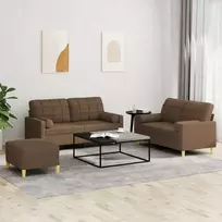 Sofa Sofos komplektas su pagalvėmis, 3 dalių, rudas, audinys