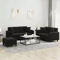 Sofa Sofos komplektas su pagalvėmis, 3 dalių, juodas, audinys